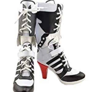 Black, white and red lace up boots